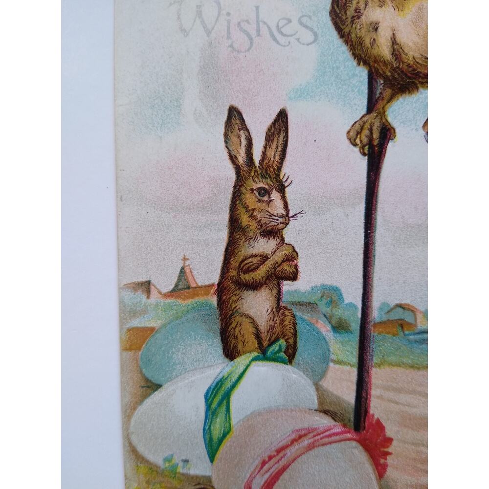 Easter Postcard Fantasy Baby Chick On Stilts Upset Rabbit Eggs 1907 Undivided 48 - Picture 3 of 4